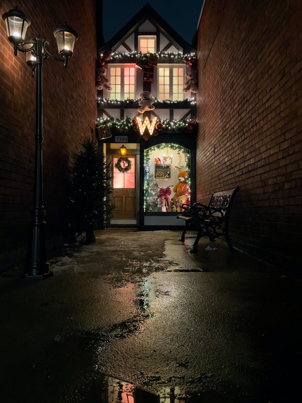 facade of a store decorated for christmas