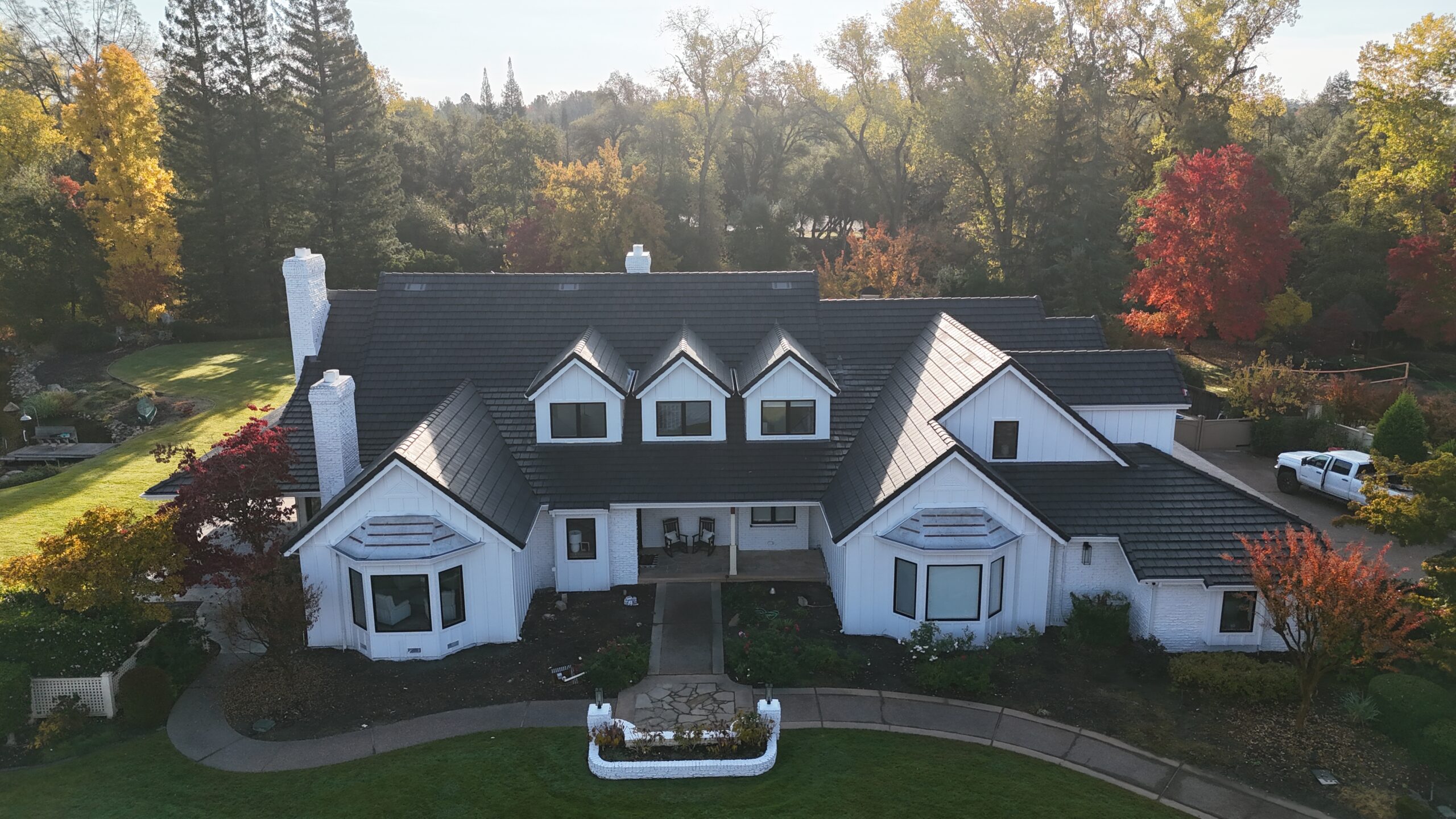 Drone view of completed James Hardie siding project in Granite Bay CA